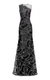 Naeem Khan Printed Organza Gown In Black