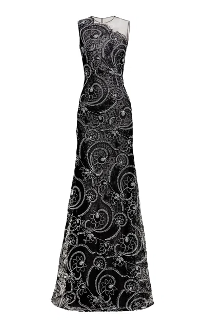 Naeem Khan Printed Organza Gown In Black