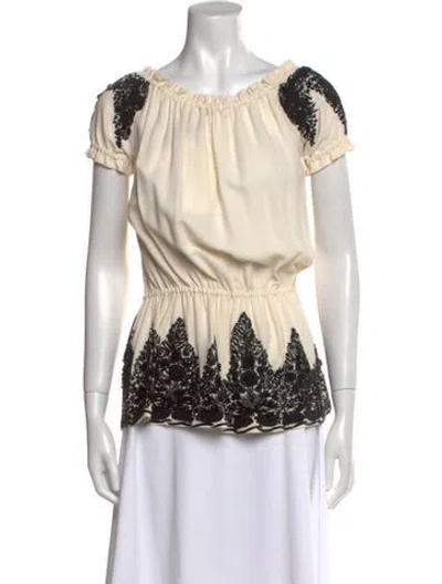 Pre-owned Naeem Khan Printed Scoop Neck Blouse In Neutral
