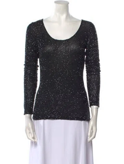 Pre-owned Naeem Khan Printed Scoop Neck Top In Black