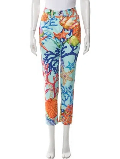 Pre-owned Naeem Khan Printed Straight Leg Pants In Blue