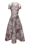 Naeem Khan Raffia Floral Embroidered Tulle Dress In Silver
