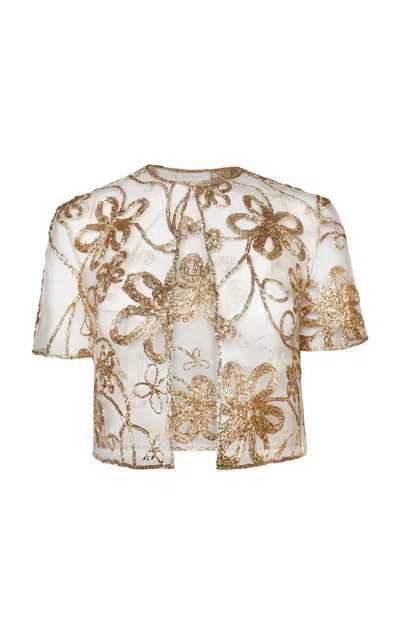 Naeem Khan Raffia Tulle-blend Bolero In Gold