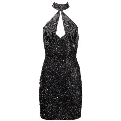 Pre-owned Naeem Khan Riazee Vintage Sexy Cut Out Metallic Beaded Cocktail Dress In Black