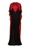 Naeem Khan Ribbon Embroidered Silk Caftan In Multi