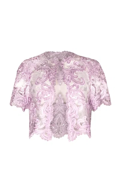 Naeem Khan Ribbon Lace Bolero In Purple