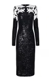 Naeem Khan Sequin Appliqué Midi Dress In Black