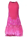 Naeem Khan Sequin-embellished Fringed Mini Dress In Pink