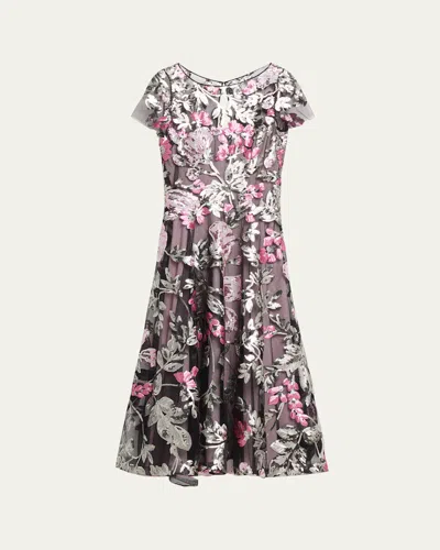 Naeem Khan Sequin Floral Short-sleeved Tea Dress In Multi