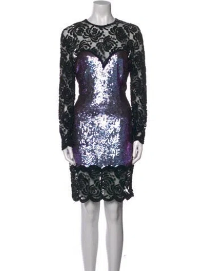 Pre-owned Naeem Khan Sequin Knee-length Dress In Black