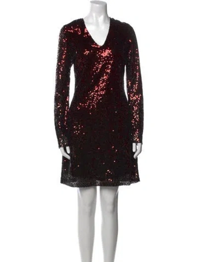 Pre-owned Naeem Khan Sequin Knee-length Dress In Red