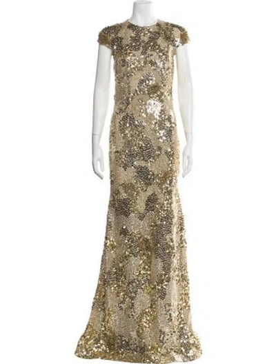 Pre-owned Naeem Khan Sequin Long Dress In Gold