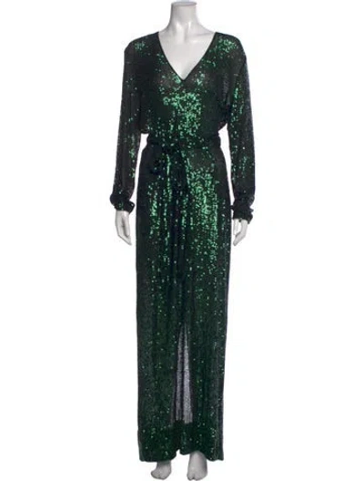 Pre-owned Naeem Khan Sequin Long Dress In Green