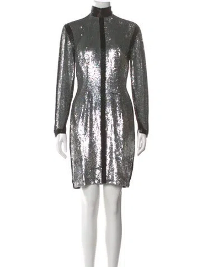 Pre-owned Naeem Khan Sequin Mini Dress In Silver