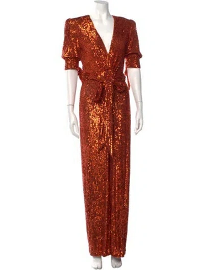 Pre-owned Naeem Khan Sequin V-neck In Orange