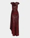 Naeem Khan Sequined Draped Cap-sleeve Gown In Red