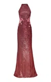 Naeem Khan Sequined Halter Gown In Pink