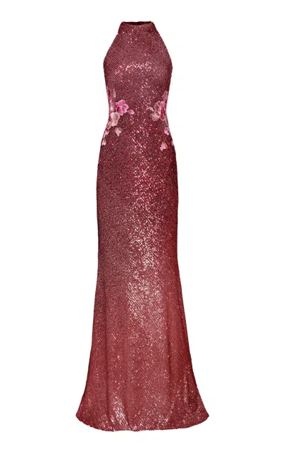Naeem Khan Sequined Halter Gown In Pink