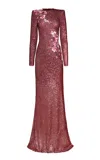 Naeem Khan Sequined Long Sleeve Gown In Pink