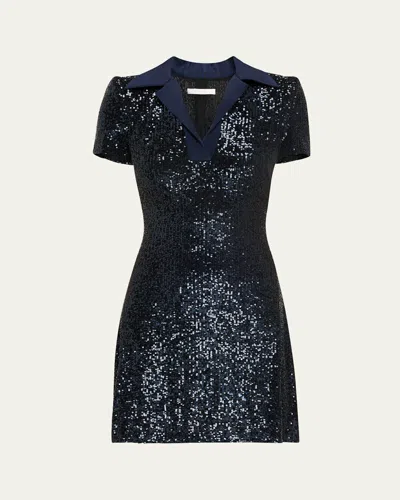 Naeem Khan Sequined Polo Mini Dress In Navy