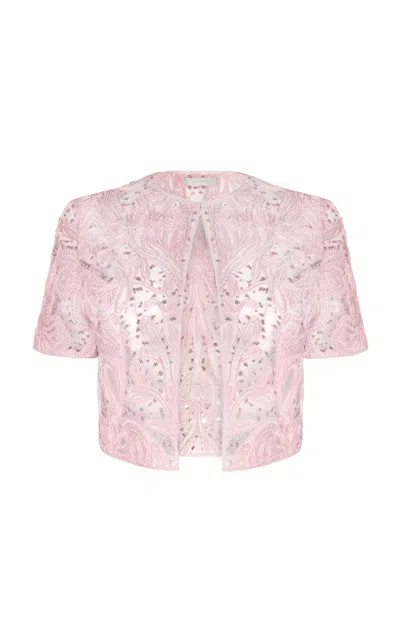 Naeem Khan Sequined Raffia Bolero In Pink