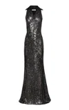 Naeem Khan Sequined Sleeveless Gown In Black
