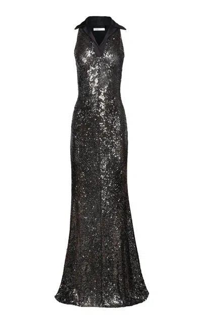 Naeem Khan Sequined Sleeveless Gown In Black