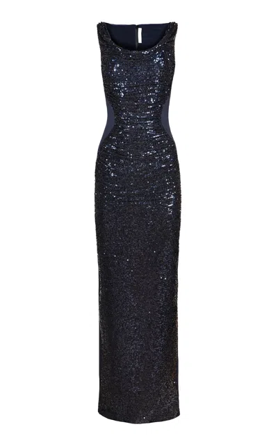 Naeem Khan Sequined Stretch-crepe Gown In Navy