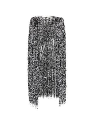 Naeem Khan Sequin-embellished Fringed Cape In Gray