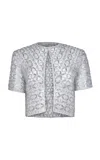 Naeem Khan Sheer Embellished Silk Bolero In Silver