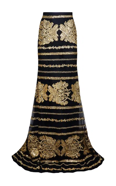 Naeem Khan Sheer Embroidered Tulle Maxi Skirt