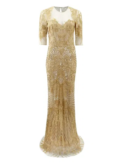 Naeem Khan Sheer-panelled Embroidered Gown In Gold