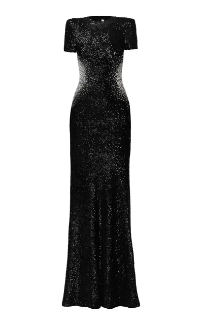 Naeem Khan Short Sleeve Sequined Gown In Black