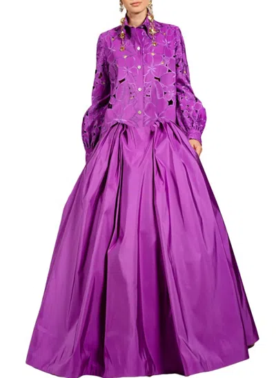 Naeem Khan Silk Faille Skirt & Laser-cut Top Set In Purple