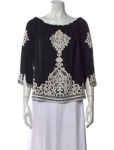 Pre-owned Naeem Khan Silk Floral Print Blouse In Black