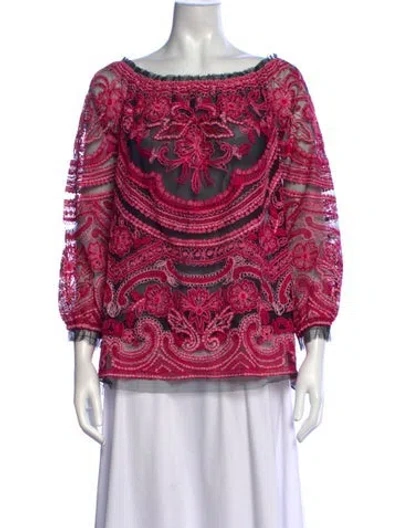 Pre-owned Naeem Khan Silk Floral Print Blouse In Black/pink