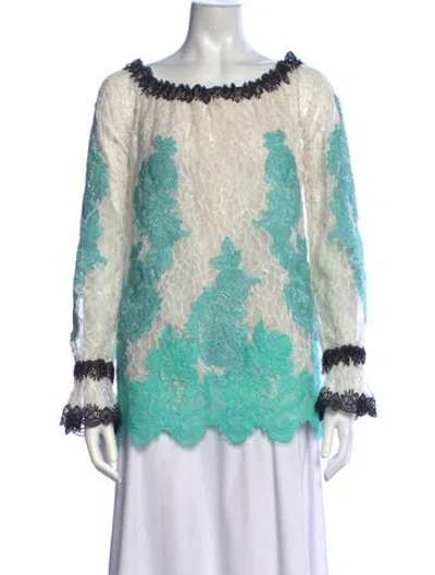Pre-owned Naeem Khan Silk Floral Print Top In Neutrals