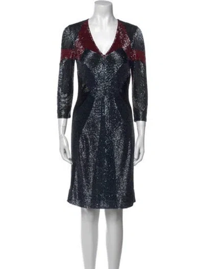 Pre-owned Naeem Khan Silk Knee-length Dress In Silver