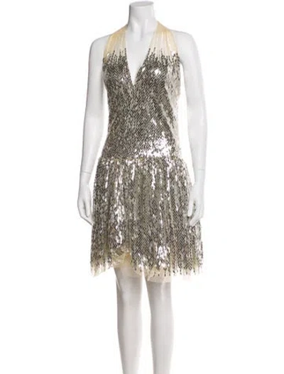 Pre-owned Naeem Khan Silk Knee-length Dress In Silver
