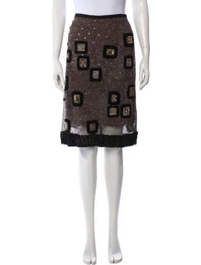 Pre-owned Naeem Khan Silk Knee-length Skirt In Brown
