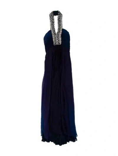 Pre-owned Naeem Khan Silk Long Dress In Blue