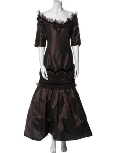 Pre-owned Naeem Khan Silk Long Dress In Brown