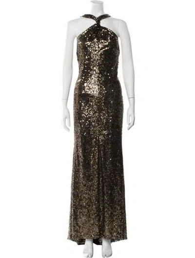 Pre-owned Naeem Khan Silk Long Dress In Gold