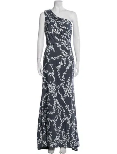 Pre-owned Naeem Khan Silk Long Dress In Gray