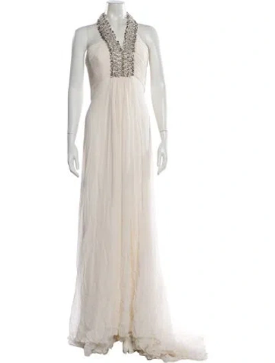 Pre-owned Naeem Khan Silk Long Dress In Neutral