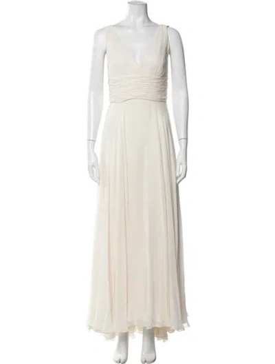 Pre-owned Naeem Khan Silk Long Dress In Neutral
