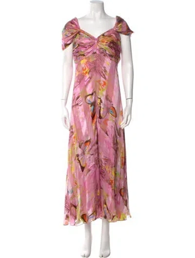 Pre-owned Naeem Khan Silk Long Dress In Pink