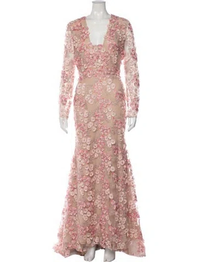 Pre-owned Naeem Khan Silk Long Dress In Pink