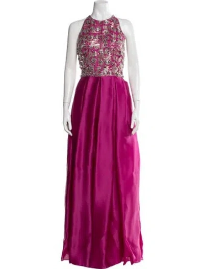Pre-owned Naeem Khan Silk Long Dress In Pink