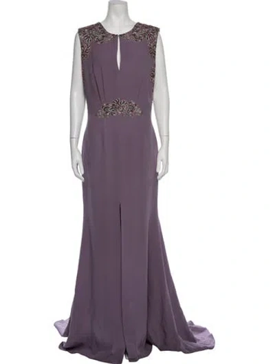 Pre-owned Naeem Khan Silk Long Dress In Purple